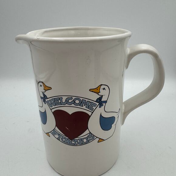 Vintage Country Goose Pitcher Welcome Friends Heart Farmhouse Kitchen Decor - Picture 1 of 10